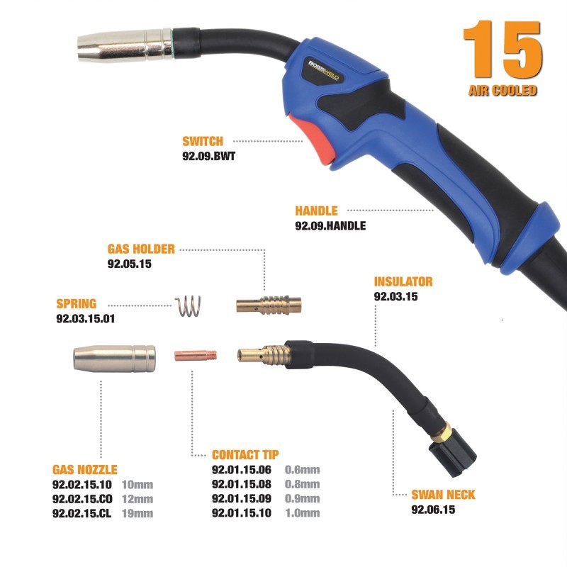 Bossweld Binzel Style BZ15 Tip Holder With Spring Left Hand Pkt 2