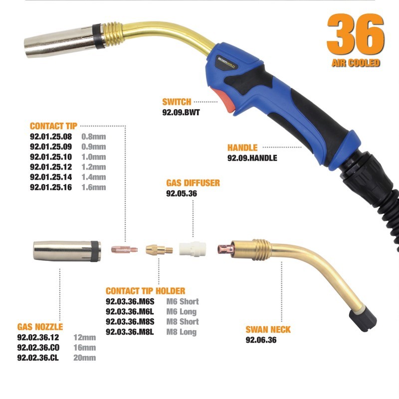 Bossweld Binzel Style BZ36 Tip Holder M8 Long (32mm) (Pkt 2) - 92.03.36.M8L