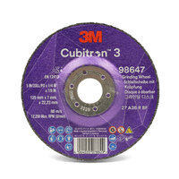 3M 125mm / 5" x 7mm 36 Grit Cubitron 3 Depressed Center Grinding Disc - 100 Each 98647