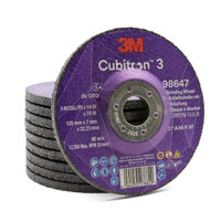 3M 125mm / 5" x 7mm 36 Grit Cubitron 3 Depressed Center Grinding Disc - 100 Each 98647