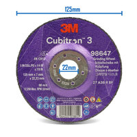 3M 125mm / 5" x 7mm 36 Grit Cubitron 3 Depressed Center Grinding Disc - 100 Each 98647