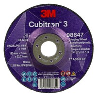 3M 125mm / 5" x 7mm 36 Grit Cubitron 3 Depressed Center Grinding Disc - 10 Each 98647