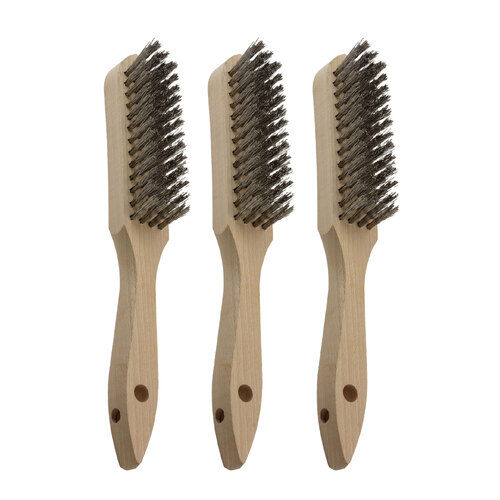 3 x Stainless Steel Wire Brush - Wooden Handle 4 Row S/S