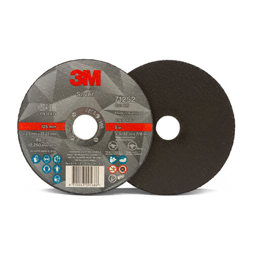 3M Silver 5" 125mm X 2.5mm Notching Disc 71252 Cutting Disc - Inox Steel Cut-Off Wheel - 25 Each